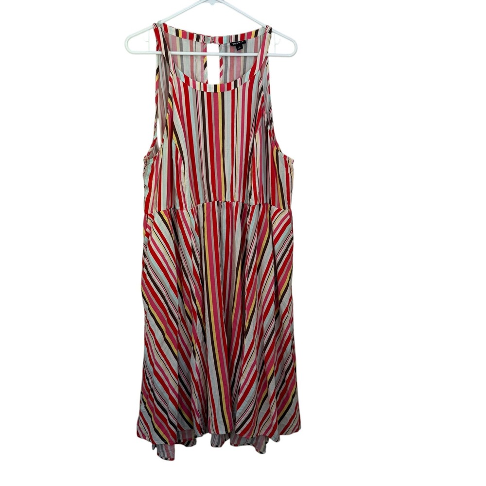 Torrid 3 Red Boho Striped Midi Dress 22/24 Sleeveless Pockets Coastal Sun Beach